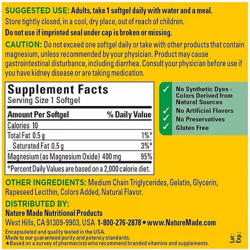 Nature Made Magnesium Softgels, 400 mg (150 count) Nature Made