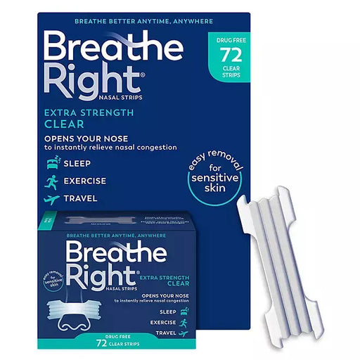 Breathe Right Extra Strength Nasal Strips for Sensitive Skin, Clear (72 count) OLLY
