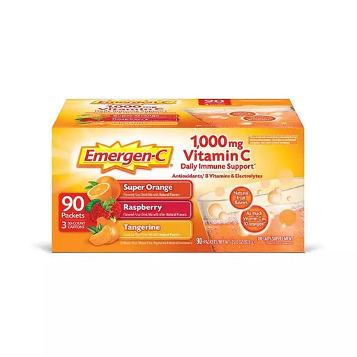 Emergen-C Drink Mix Variety Pack, Super Orange, Raspberry & Tangerine (29.1 oz., 90 count) Emergen-C