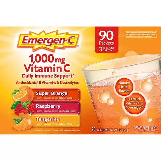 Emergen-C Drink Mix Variety Pack, Super Orange, Raspberry & Tangerine (29.1 oz., 90 count) Emergen-C