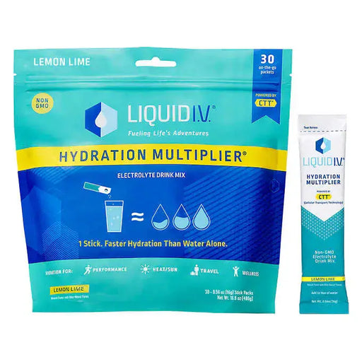 Liquid I.V. Hydration Multiplier, 30 Individual Serving Stick Packs in Resealable Pouch, Lemon Lime Liquid IV