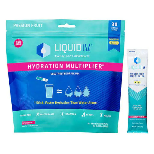 Liquid I.V. Hydration Multiplier, 30 Individual Serving Stick Packs in Resealable Pouch, Passion Fruit Liquid IV