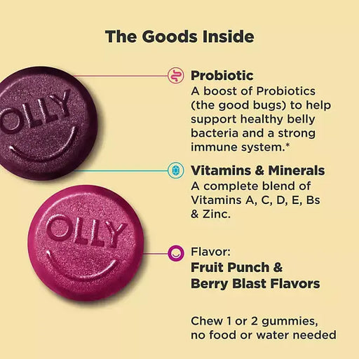 OLLY Kids Multivitamin + Probiotic Gummy, Berry (160 count) OLLY