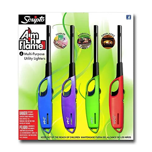 Scripto AIM 'N Flame Multi-Purpose Lighters, Pack of 4 Scripto