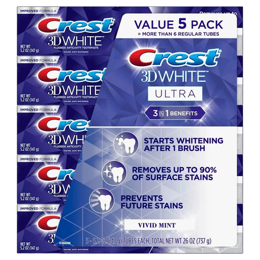 Crest 3D White Ultra Whitening Toothpaste, Vivid Mint (5.2 oz., 5 pk.) Crest