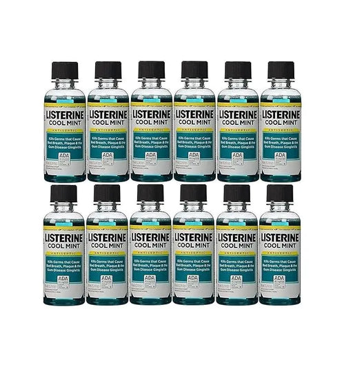 Listerine Cool Mint Antiseptic Mouthwash for Bad Breath, Travel Size 3.2 oz - Pack of 12 Listerine