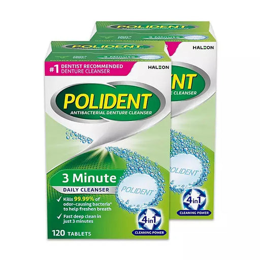 Polident 3 Minute, Antibacterial Denture Cleanser 120 ea (Pack of 2) Polident